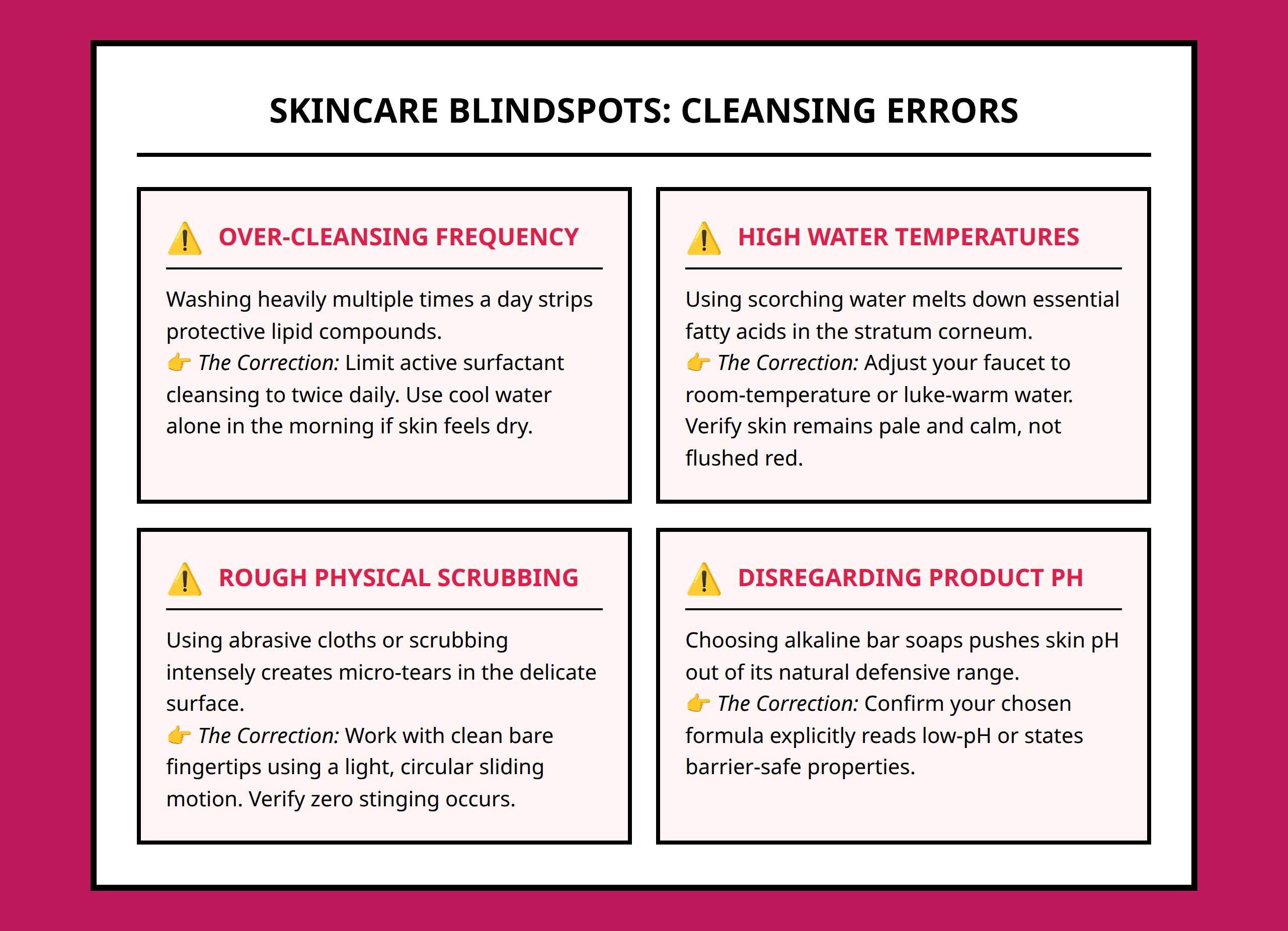 Mistake map highlighting common washing errors like over-cleansing and hot water use