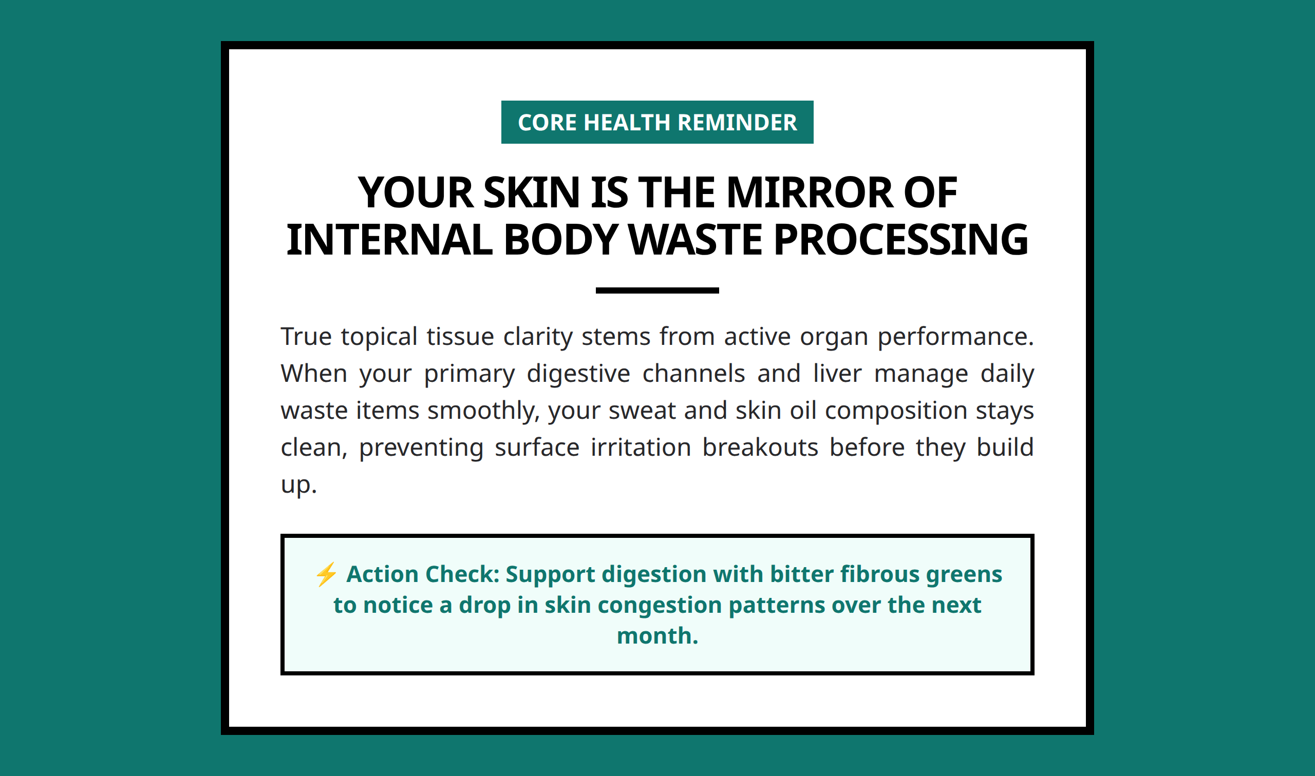 Mini poster showing the core claim that lifestyle detoxification supports skin health better than quick fixes