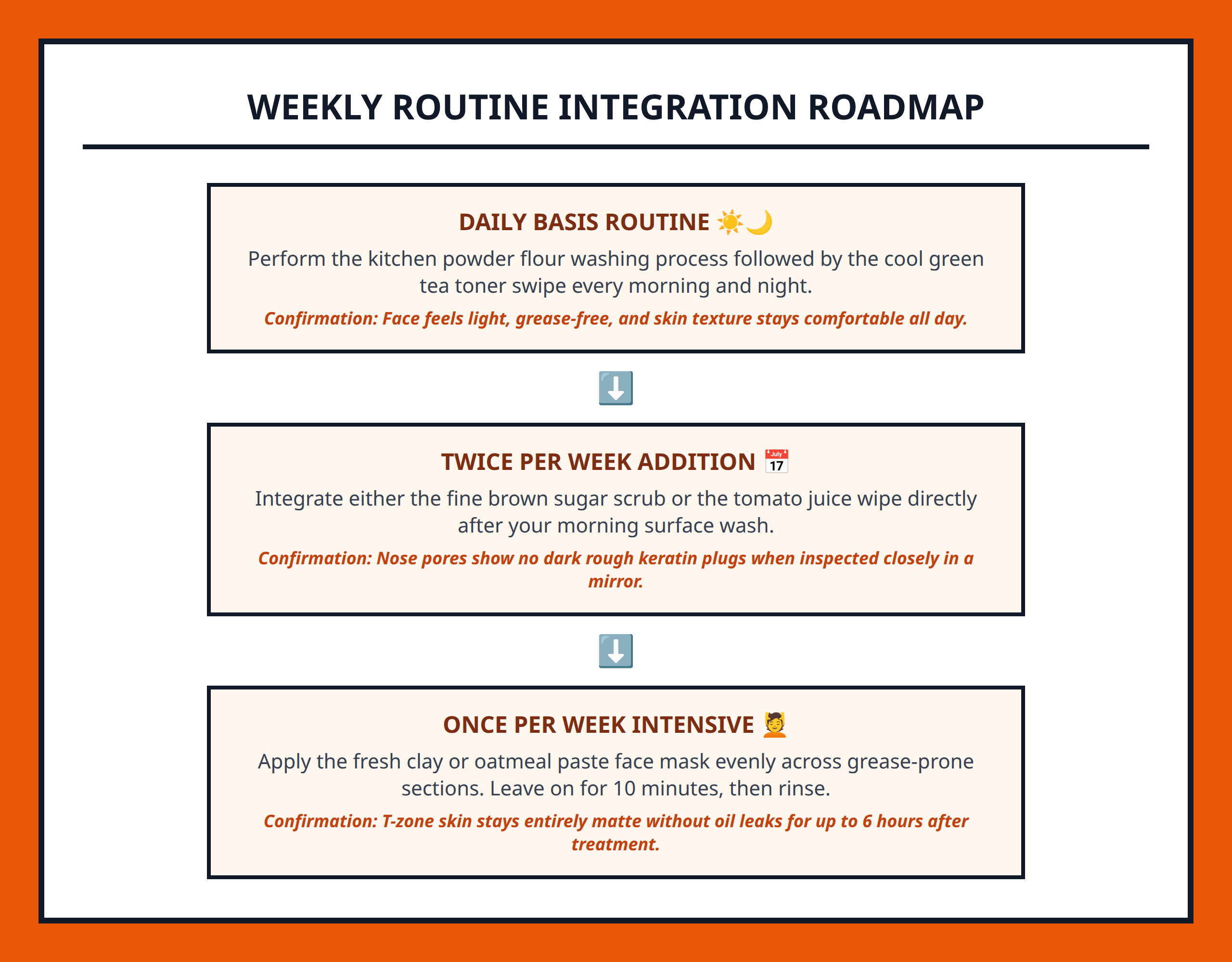 Flowchart showcasing weekly frequency and integration paths for the oily skin system