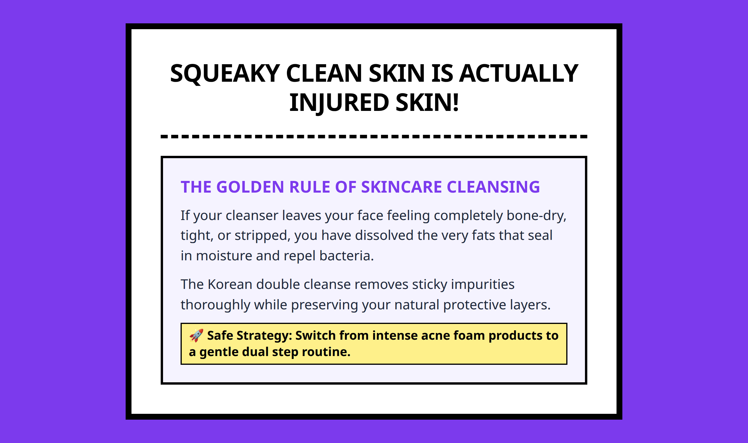 Mini poster reminding skin readers about the golden balance of cleansing without stripping