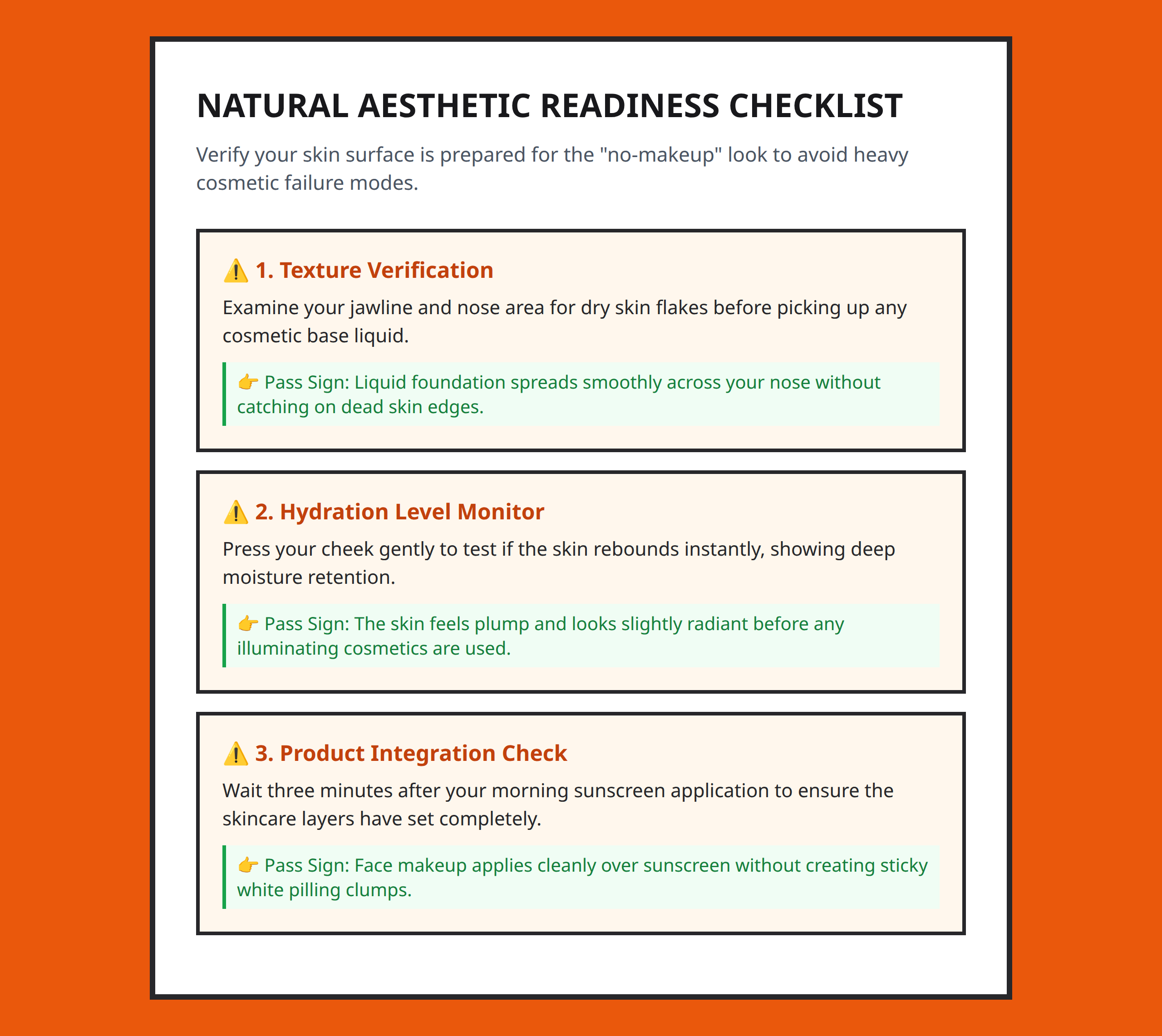 Checklist for assessing skin readiness for natural makeup looks