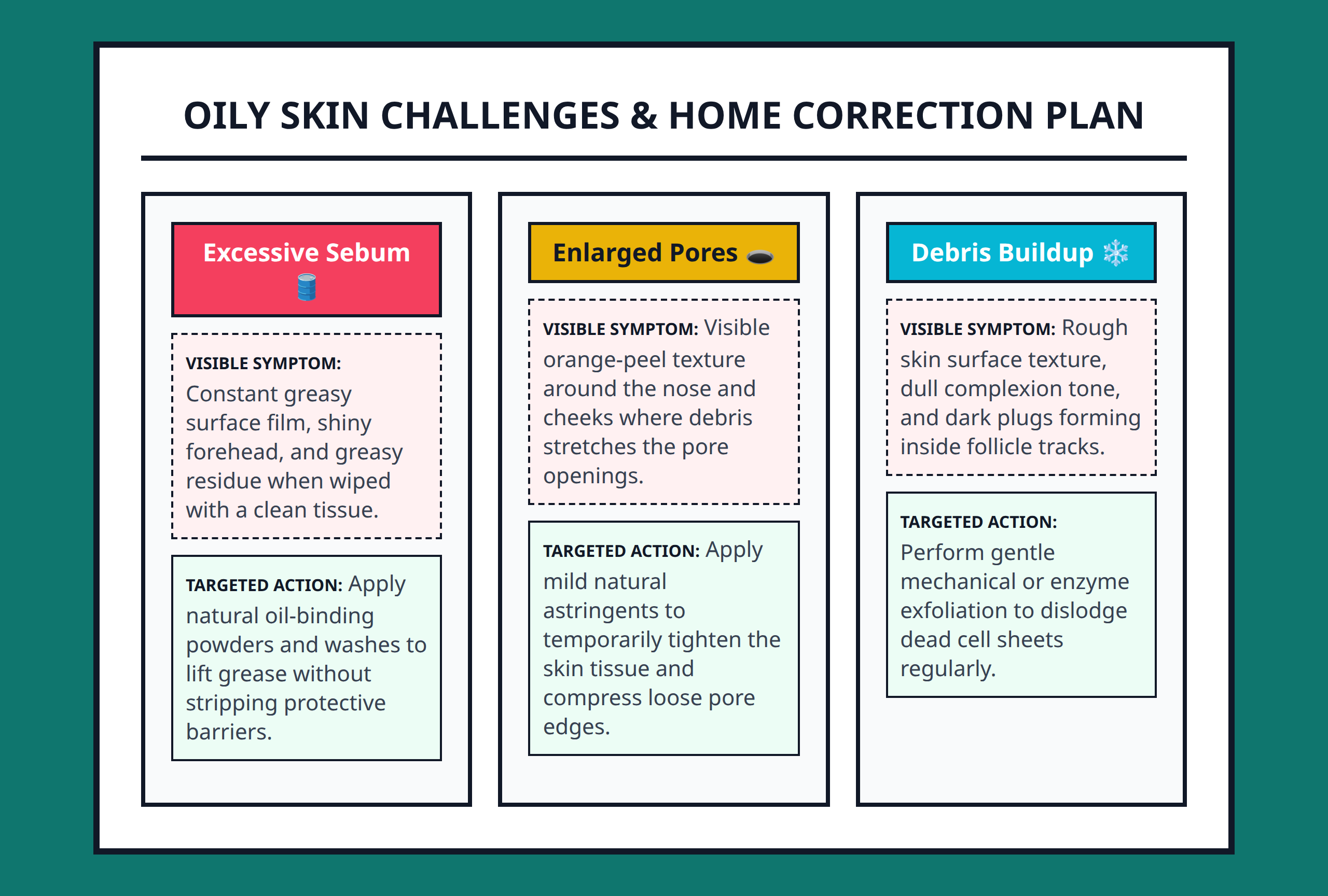 Infographic mapping oily skin problems to natural home remedy action strategies